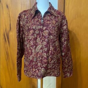 VTG Floral Paisley Full Zip Jacket Tapestry Beaded Collared Pockets Lined Button
